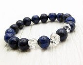 Pre-Made Sale / One Size 6 1/4" Starry Night Lapis Lazuli Crystal Bracelet / Quartz Crystal / deep cobalt blueberry blue / night sky ocean