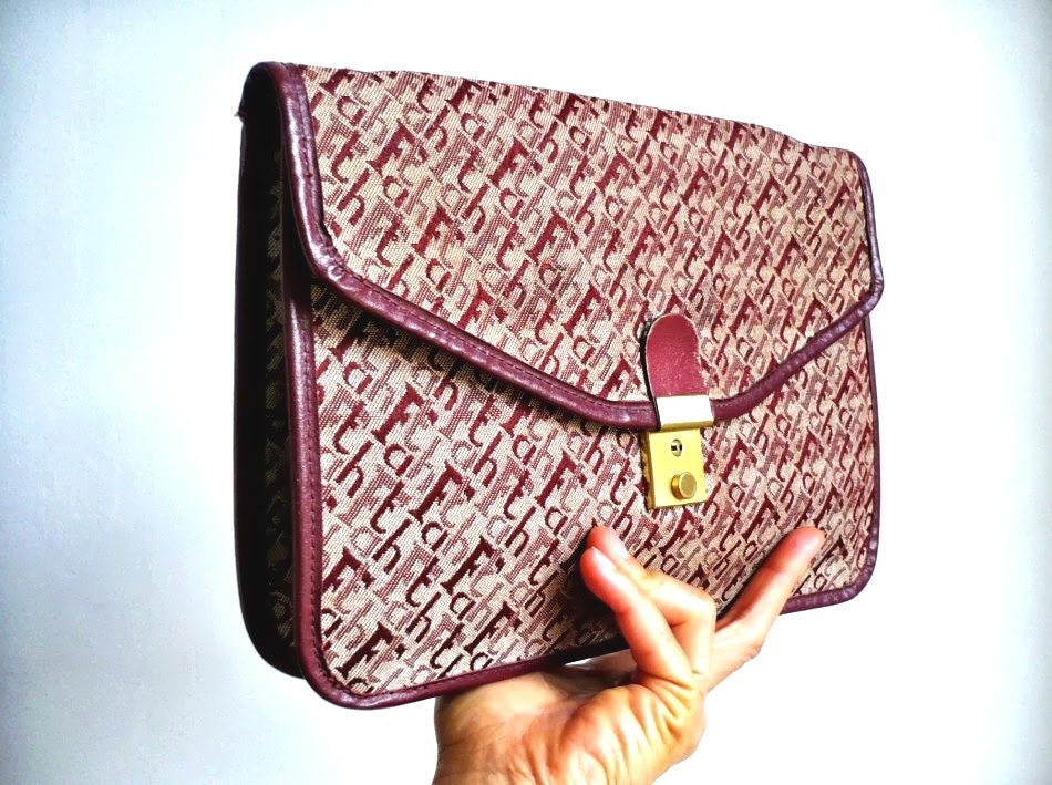 JAQUES French Vintage Logo embossed Canvas Clutch/ Shoulder  bag