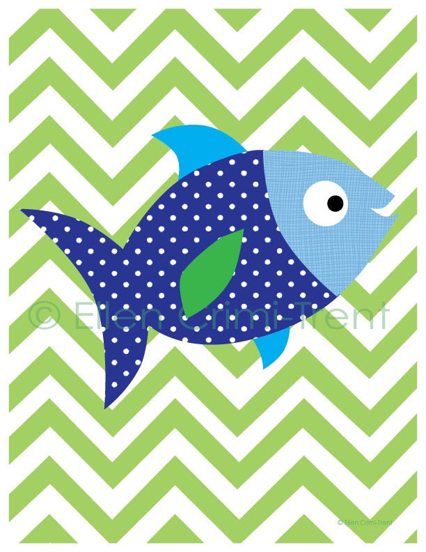 Kids Wall Art- Chevron fish print- nursery decor