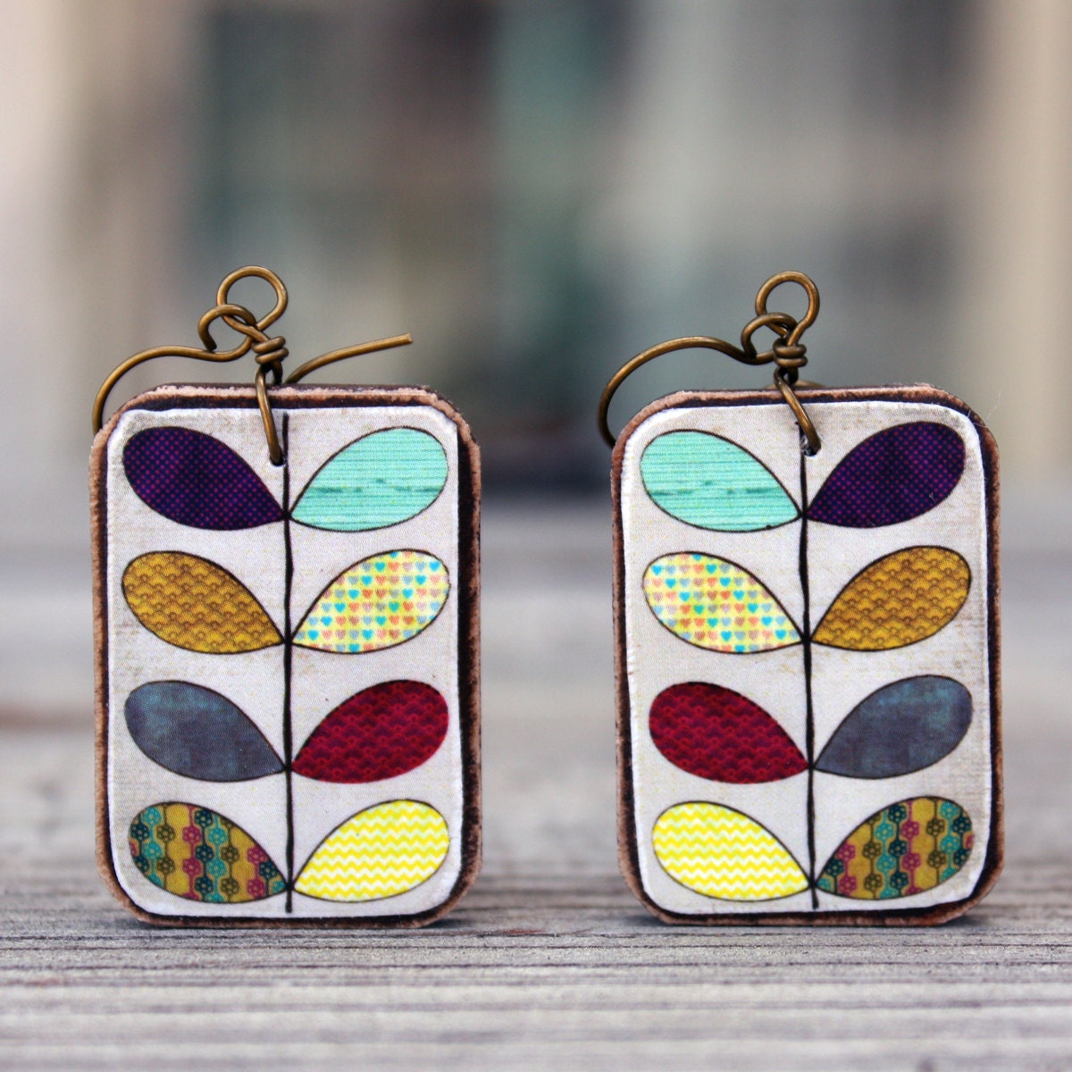 Natural wood earrings Wooden jewelry Handmade vine paper Rustic style Bright colors Handcrafted by The Paisley Mill . WiJNSTOK