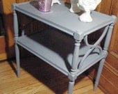 side table vintage shabby chic grey distressed cottage prairie beach  mahogany 1950sxz