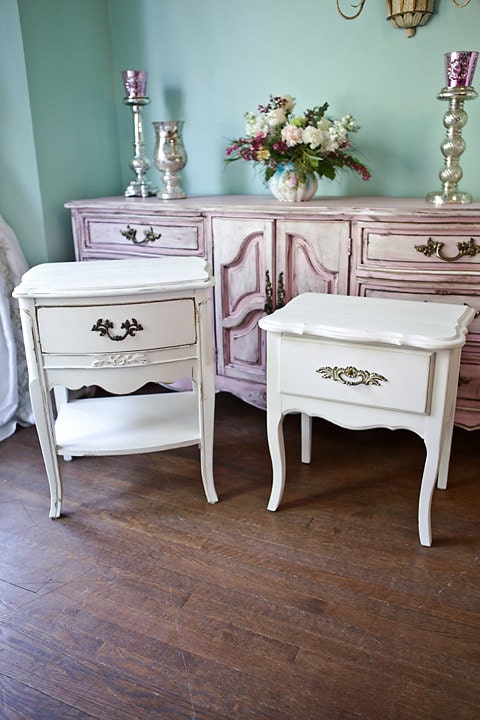 vintage french nightstand s shabby chic white distressed cottage pair prairie table