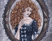 Briar Rose Art Fantasy Painting Cameo lllustration Grimm's Fairy Tales Digital Print - Princess Sleeping Beauty Whimsical Fairytale Art