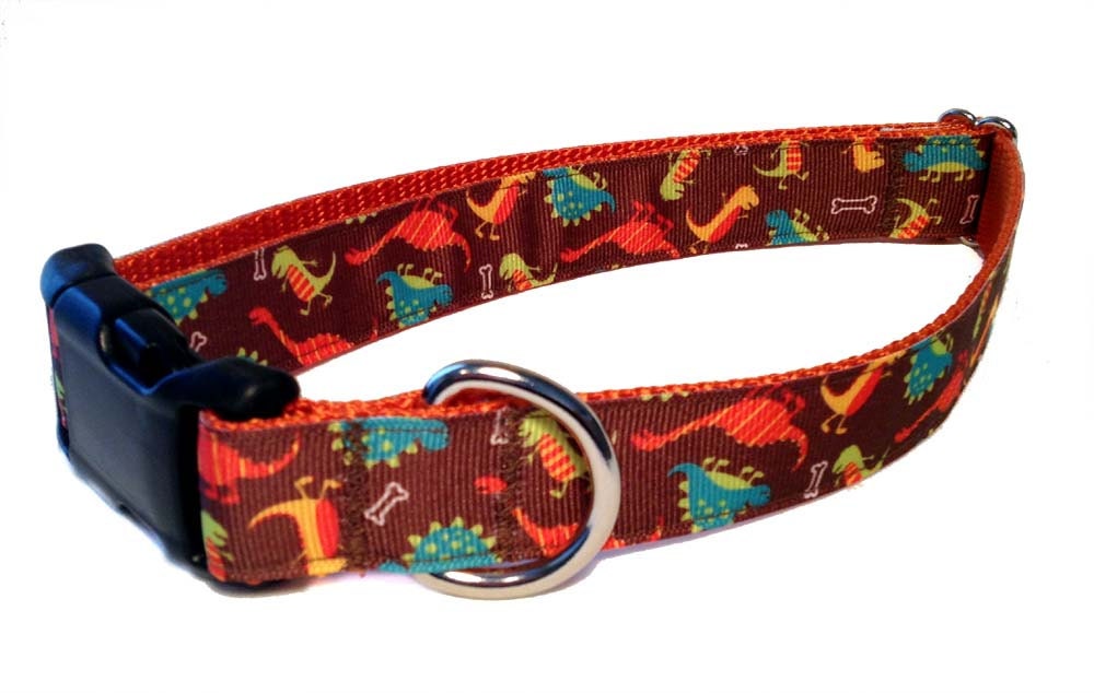 Orange Dinosaur Dog Collar 1" Large Dog Collar