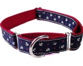 Navy Anchor Martingale Large Dog Collar 1" Nautical Martingale Dog Collar