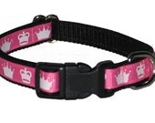 Princess Small Dog Collar - 1/2" Tiny Dog Collar Pink Princess Crowns
