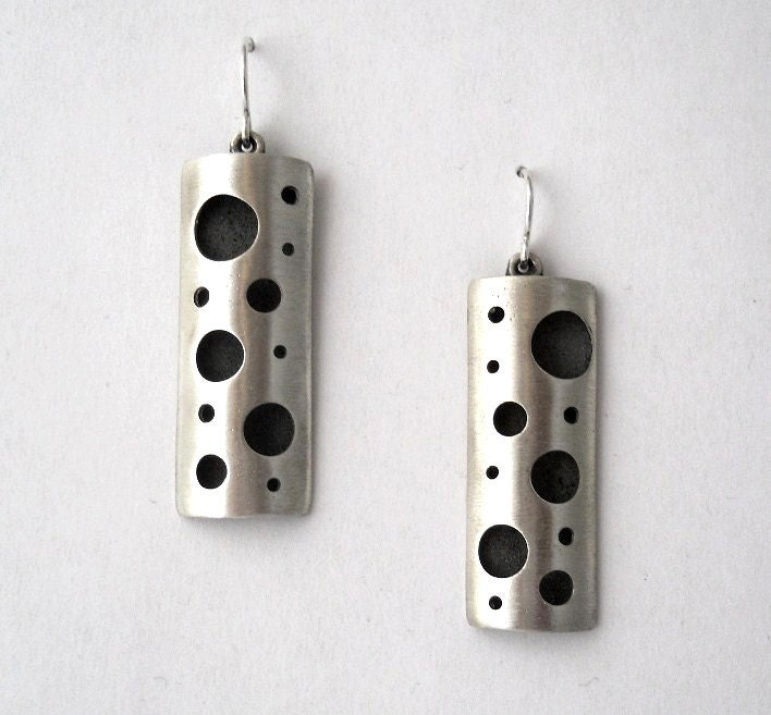 modern earrings, made to order sterling silver earrings, with lots of holes, swiss cheese holes