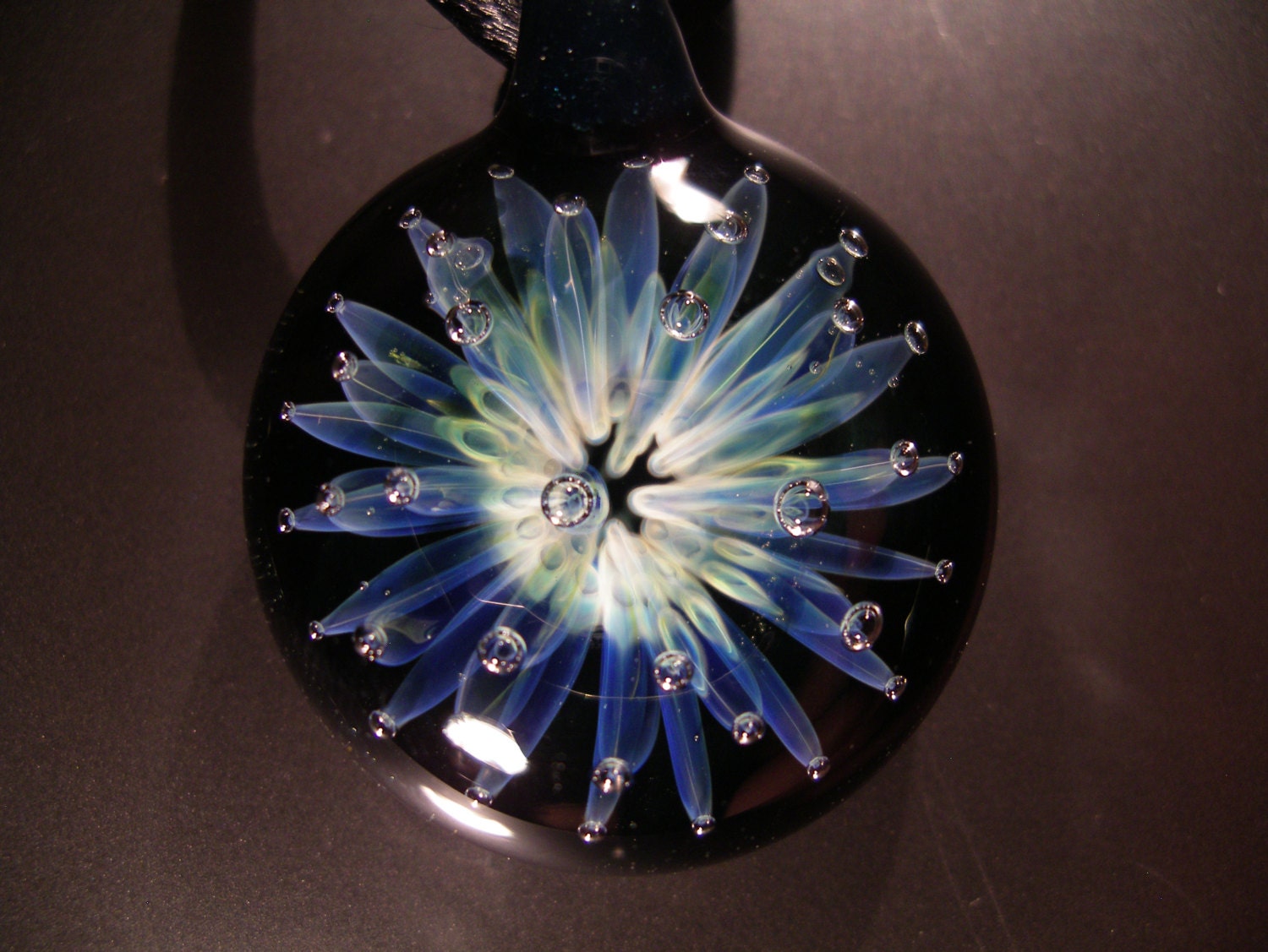 Air Trap Anemone Pendant, wearable art, handmade borosilicate glass, with satin cord, clasp and gift bag, unique gift, FREE SHIPPING