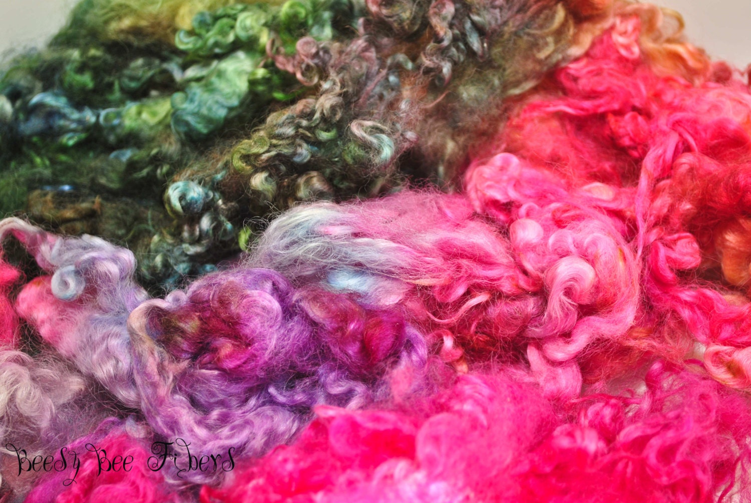 Hand dyed wool Wensleydale lambs fleece for spinning or felting - ALICE TEA CUP - 2 oz
