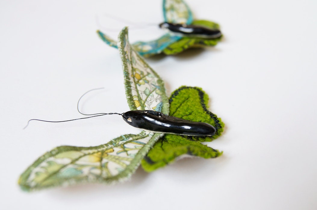 Liberty Print Fabric and Ceramic butterfly brooch green and blue