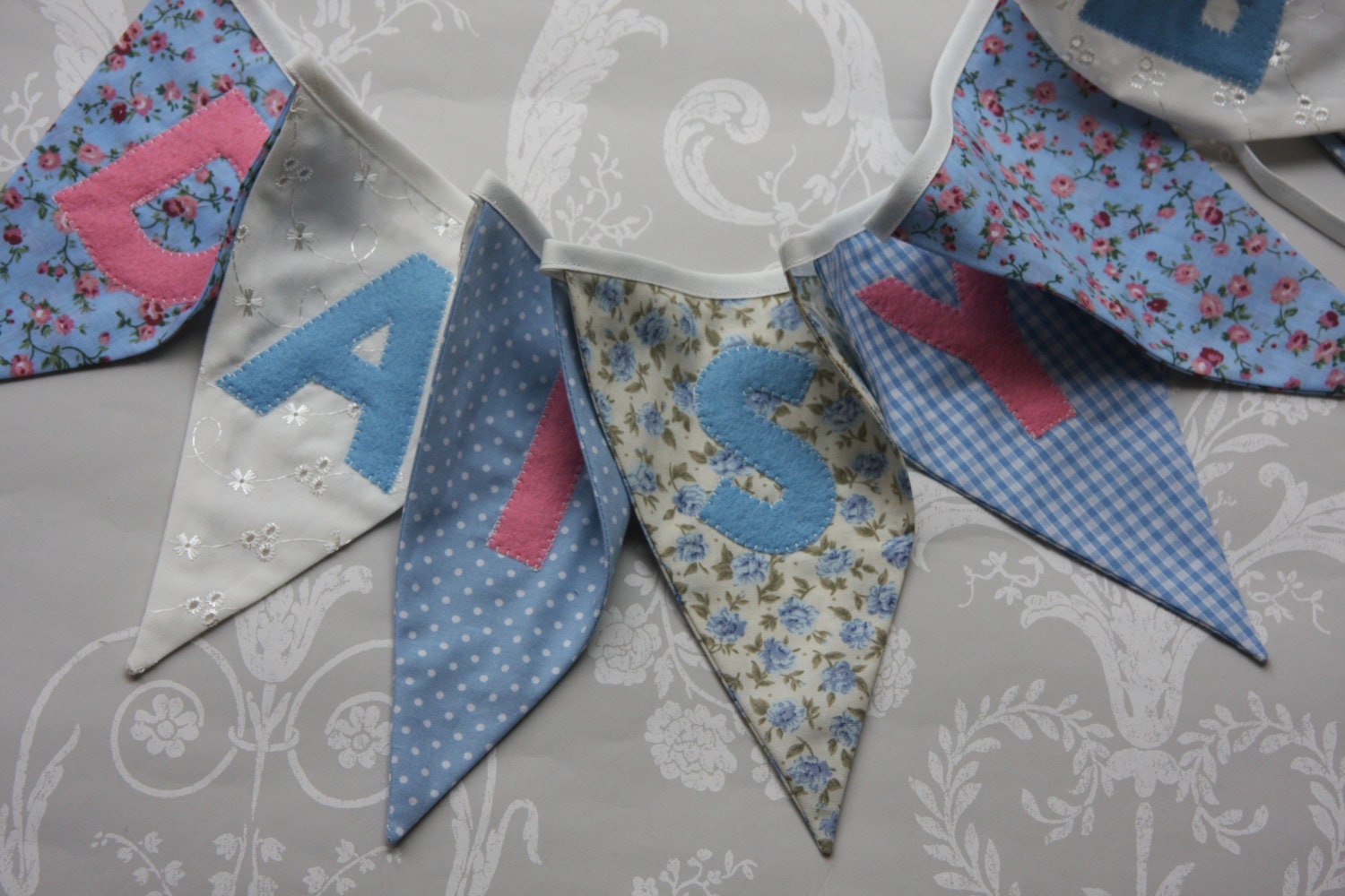 DAISY BLUE Banner Bunting Handmade Blue Floral Fabric ideal for a Birthday Party or Celebration or Photo prop Custom Made to order Il_170x135