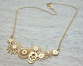 Short Dolores Necklace, Mexican Dia de Muertos theme flowers skull jewelry,