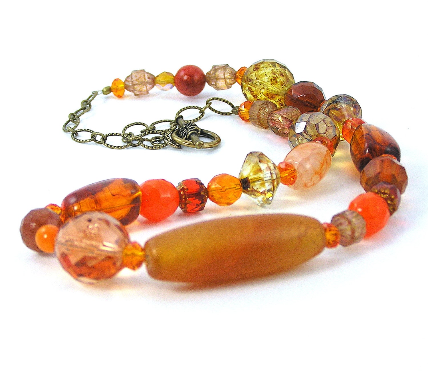 Orange Strand Necklace, Beaded Stacking Necklace, Gemstone Necklace, Statement Necklace, Gemstone Jewelry, Chunky Jewelry, Layering Jewelry