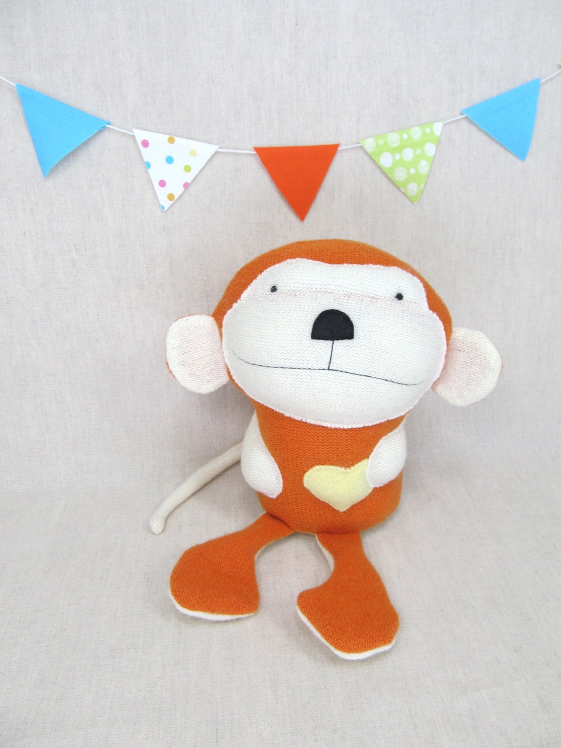 Pudgy Monkey - Handmade Toy, Wool, Children, Doll, Plush, Monkey, Orange