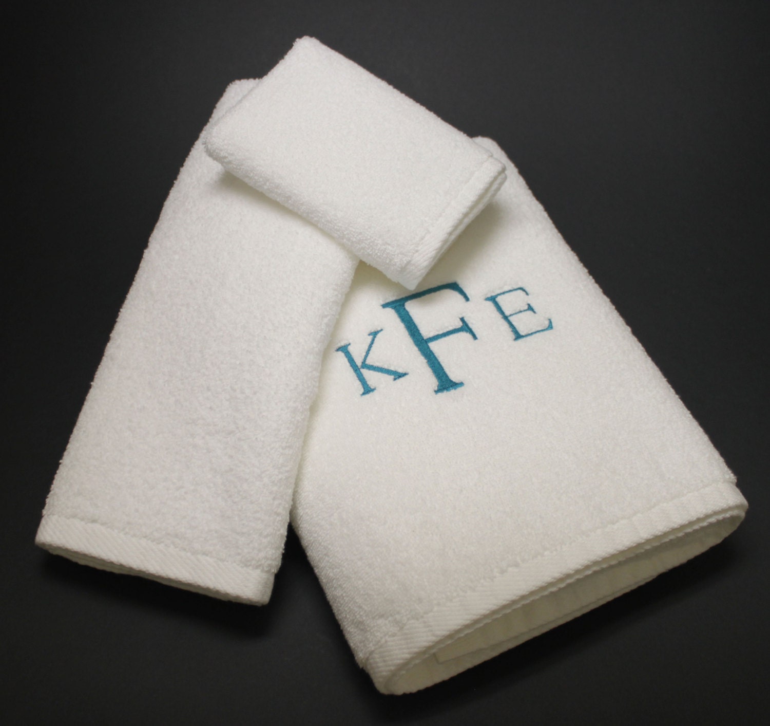 Three Initials Monogram Embroidered Bath Towel with Hand and Wash Towel