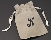 Single Initial Monogram Natural Linen Drawstring Gift Bag Party Favor Treat Bag Sachet