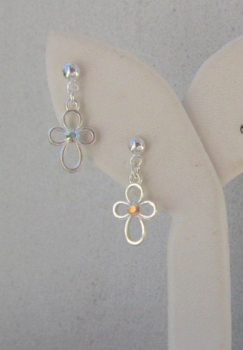 Communion Earrings, Simple Cross Girls Dangles