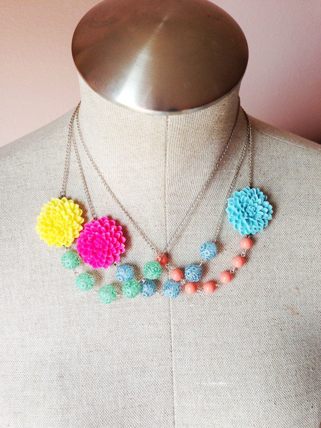 Bright, bold, summer, flower necklace