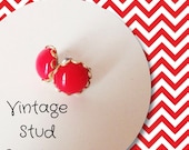 Earrings, red, stud, post, lace, vintage