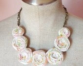 Statement necklace, rosette necklace, bib necklace, vintage fabric, flower, yellow, green