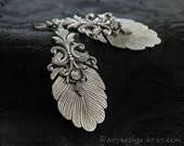 Lost in Flight - Blk Diamond Swarovski and Silver Feather Earrings