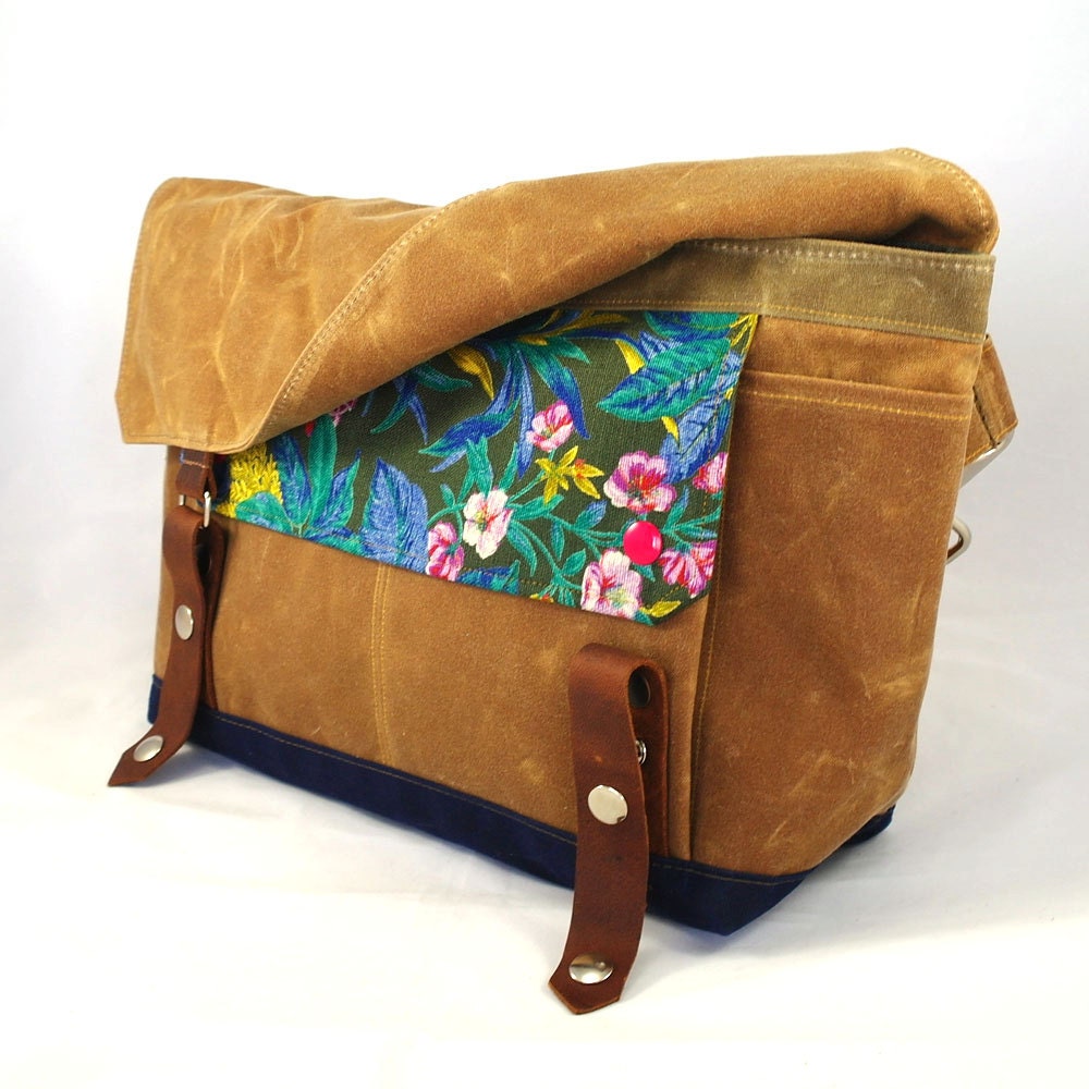 Emerald Flowers Waxed Canvas Messenger