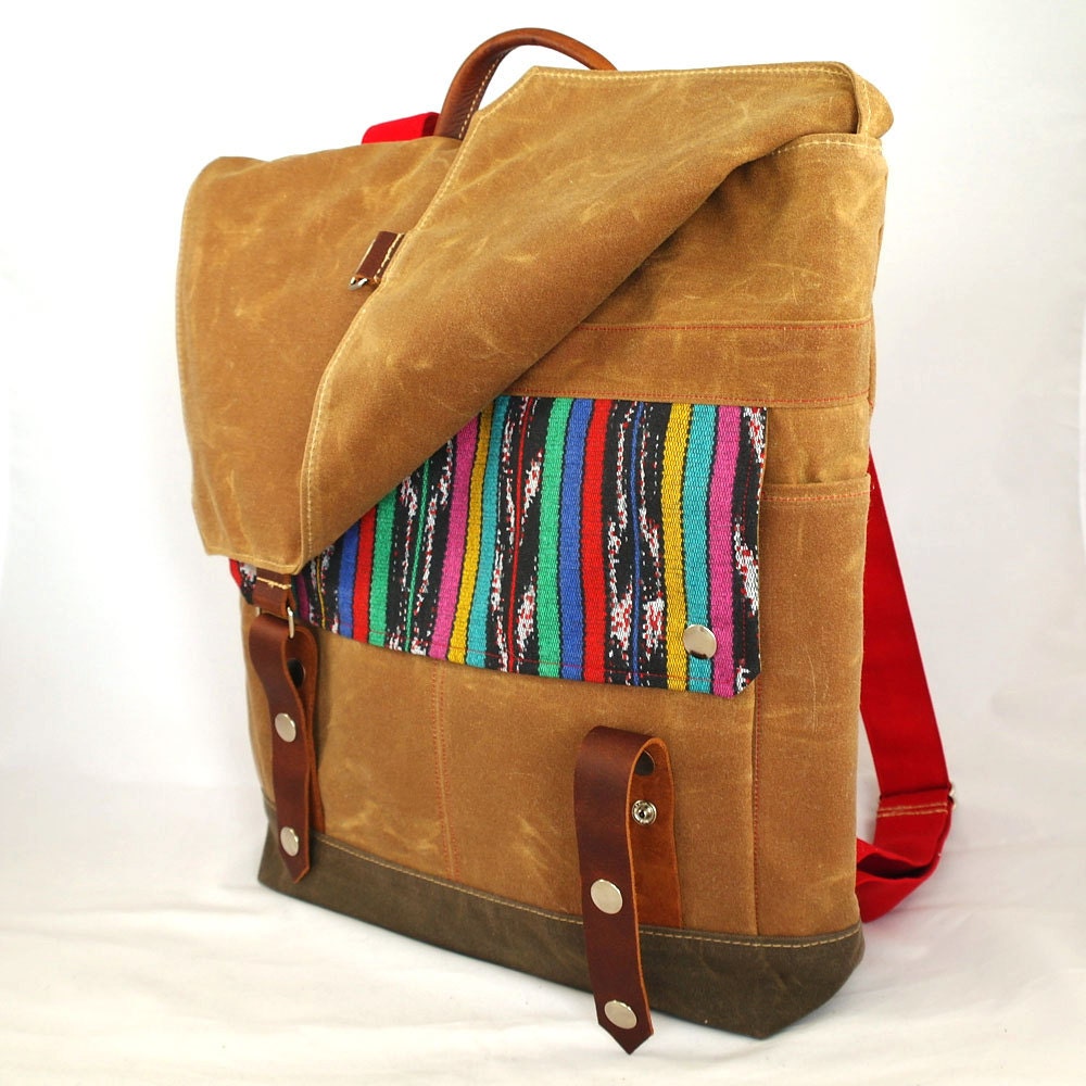 Ginger Summer Stripe Waxed Canvas Backpack