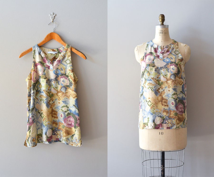 silk tank top / vintage silk blouse / Pendula silk tank