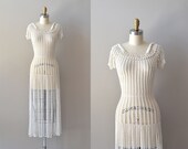 vintage 1930s dress / crochet 30s dress / Solo De Lune dress