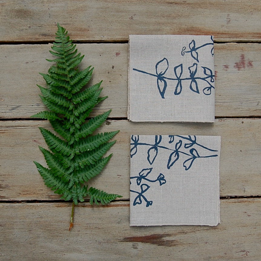 mint cocktail napkin pair - natural/navy
