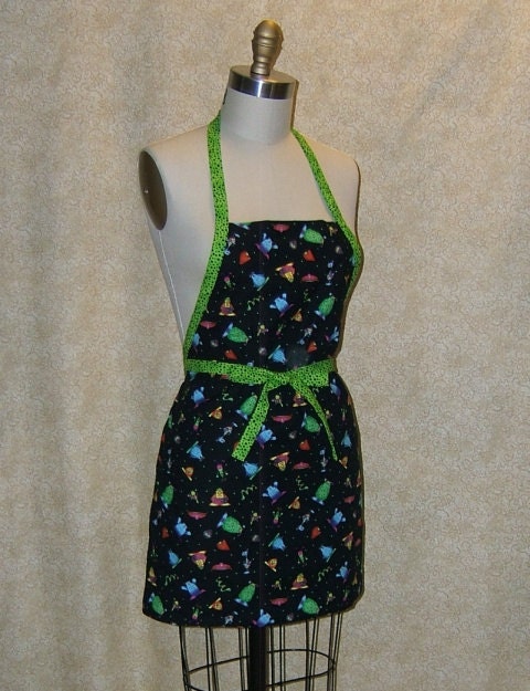 Apron Monsters Under the Bed Chef apron kids petite reversible twin black green cell phone pocket