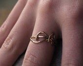 8k red gold ring, Modern organic gold ring, Eco friendly, Valentine Jewelry, Size 7 handmade, recycled gold Butterfly Ring