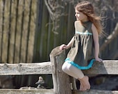 The Ginger Dress - Girls Ruffled Party Dress - Retro Chocolate Turquoise Flower Girls Dress (Ready to Ship 3T, Custom up to 4T)