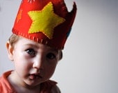Waldorf Birthday Crown - Red Wool Felt with Yellow Blue Stars -  Eco Friendly Boys Play Toy Hat (Ready to Ship)