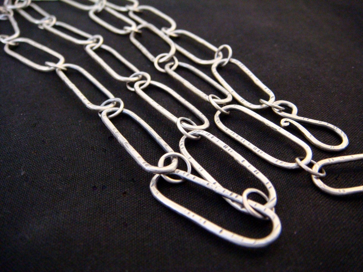 Long Link Handmade Necklace Chain - Sterling Silver Necklace - Adjustable Length Handmade Silver Chain - Paper Clip Style Necklace - Oval