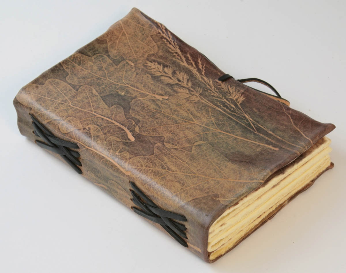 Autumn Leaves Texture Unique Leather Journal: brown, yellow