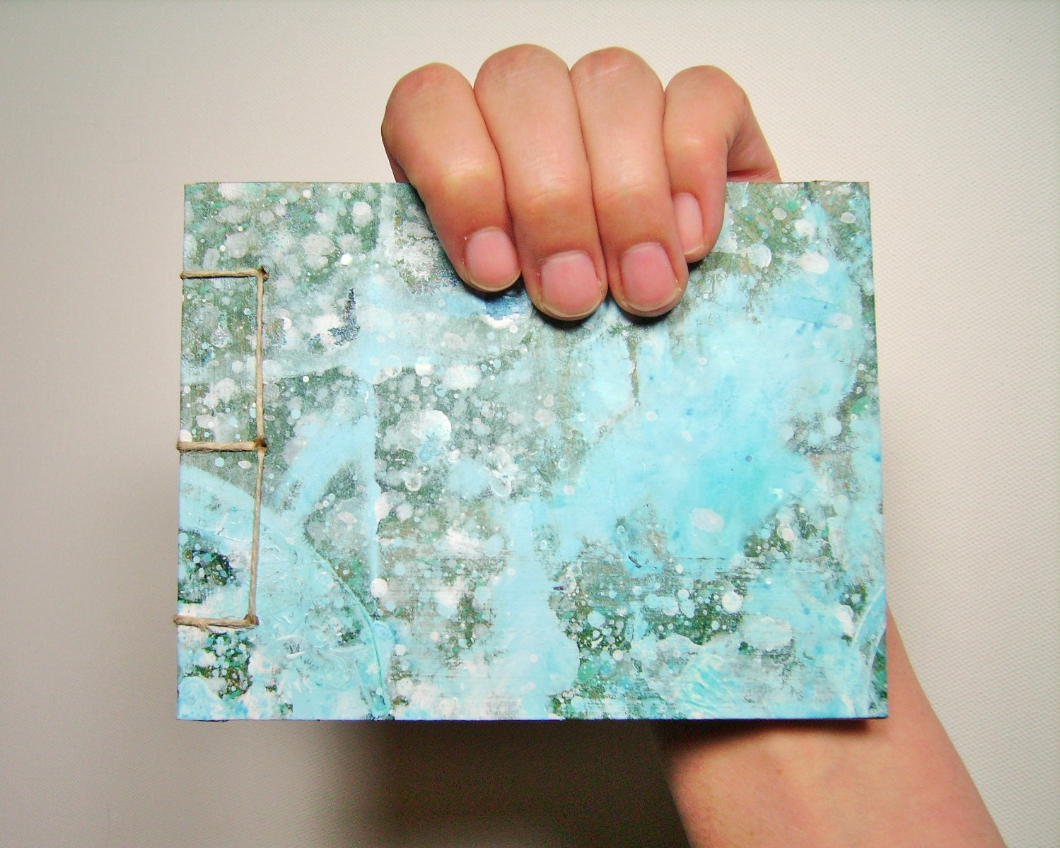 Snow Day - Mini Sketchbook - Recycled Materials - Painted Brown Paper Bag Cover - Stab Bound