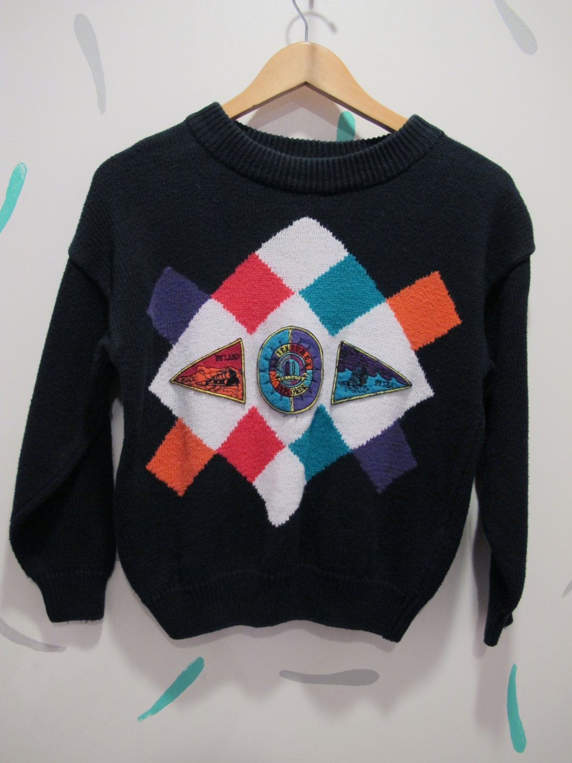 Cropped Colorblock Patch Cotton Ladies Sweater from the 1980s