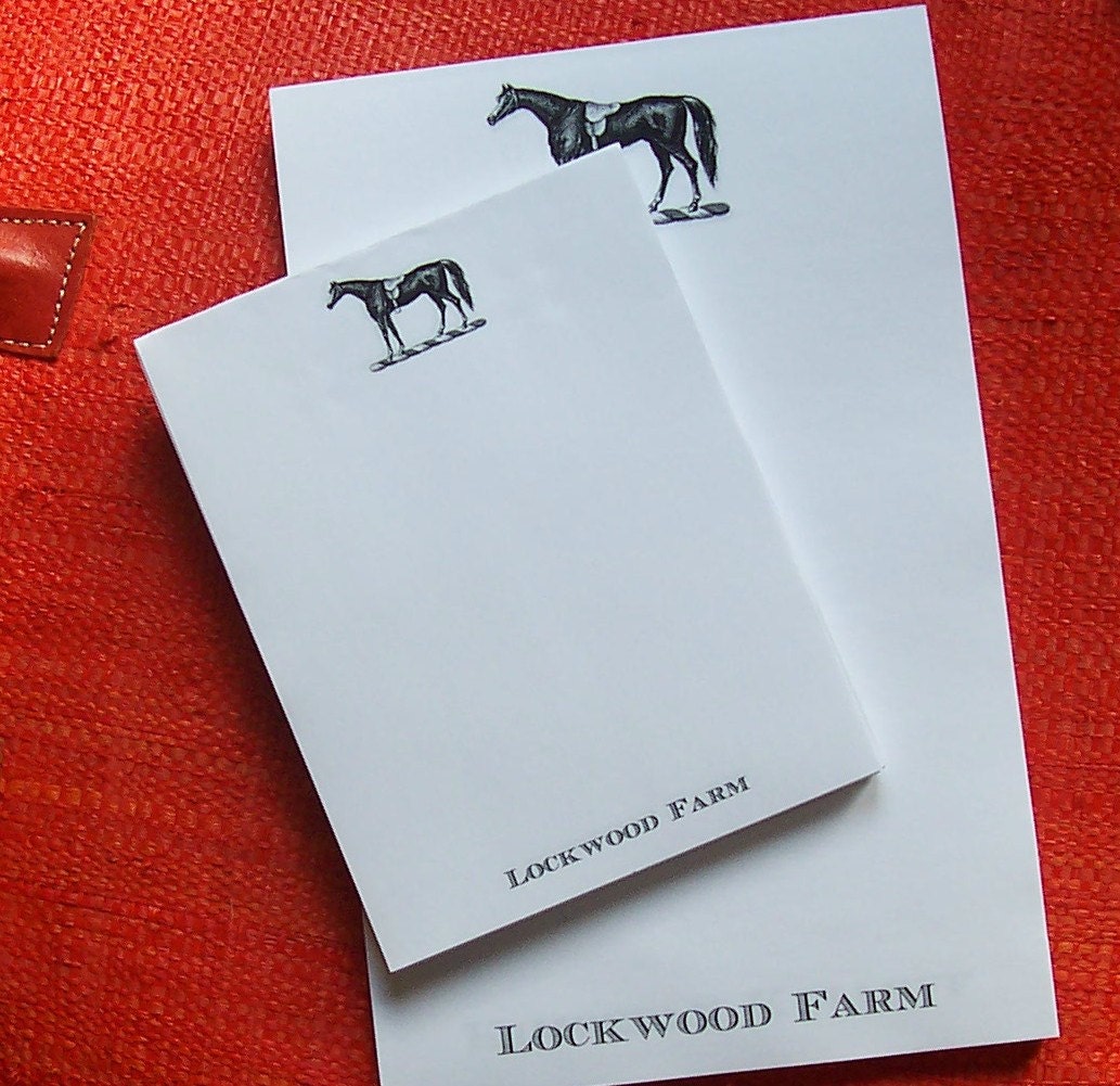 Personalized Equestrian Horse Notepads Monogrammed with Name or Initials Set of 2 Black and White English Saddle