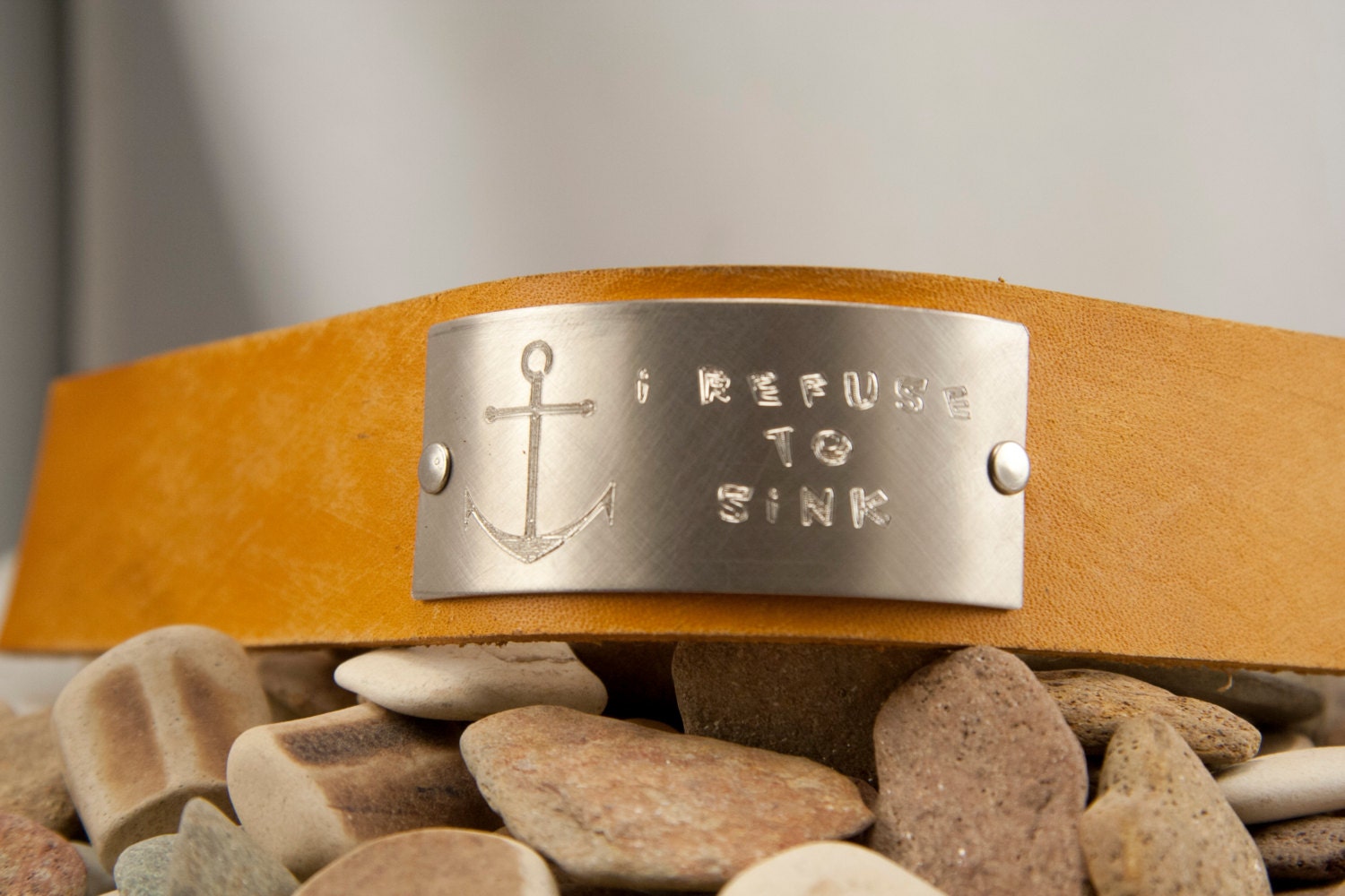 Anchor- I refuse to sink-diamond glint leather cuff