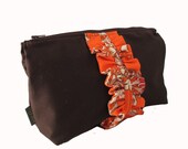 Large Zipper Pouch with Ruffle - Handmade Cosmetics Bag, Travel Accessory, Make up Bag,