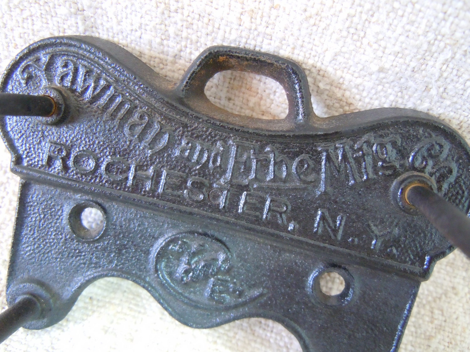 Vintage Wall COUNTRY STORE  Cast Iron Advertising Collectible Rochester, NY Repurpose Towel Holder Coat Hook Cottage Home Style Industrial