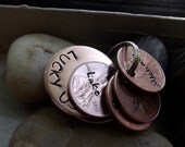 Lucky Us Copper Keychain with four  lucky pennies