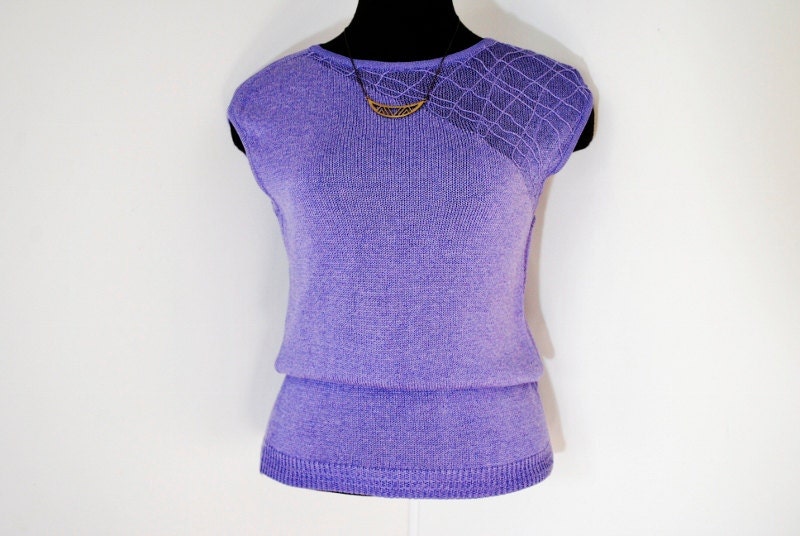 lavender KNIT cap sleeved ASYMMETRICAL mesh vintage 80s avant garde boutique sweater top small