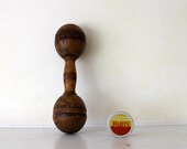 Vintage Barbell dumbell exercise equipment wooden and lightly weighted