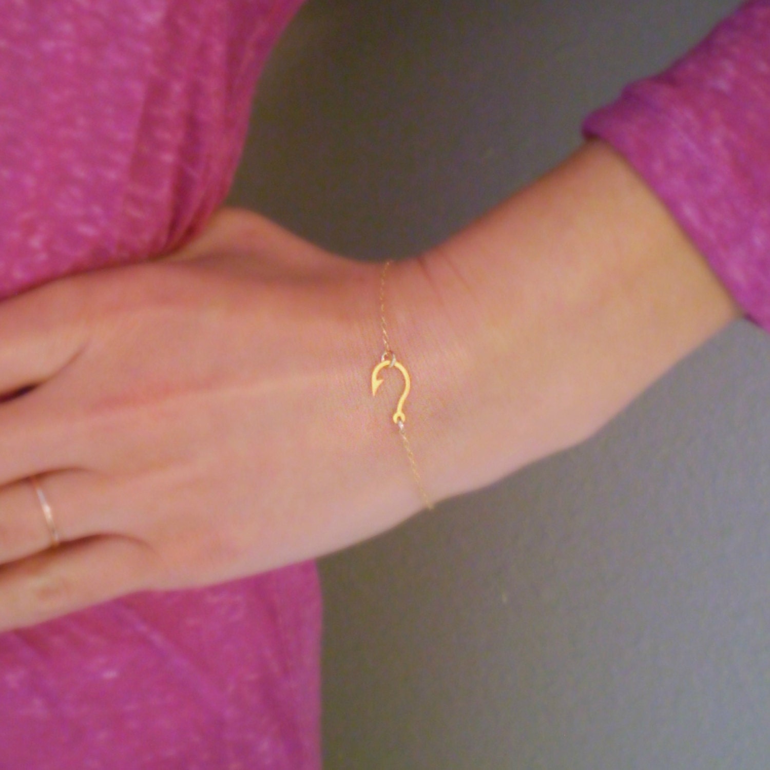 Fish Hook Bracelet -  14k Gold Filled, Rose Gold Filled or Sterling Silver