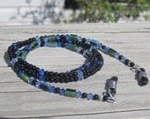 Black and Blue Eyeglass Chain. Swarovski Lanyard. PIF. SALE.