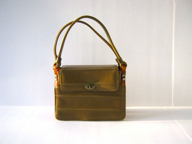 vintage 1960s mod avocado green vinyl purse
