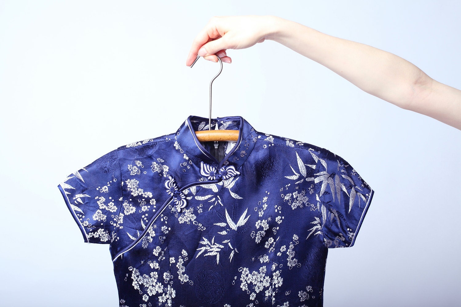 Vintage 1960s Chinese Dress in Deep Blue XXS