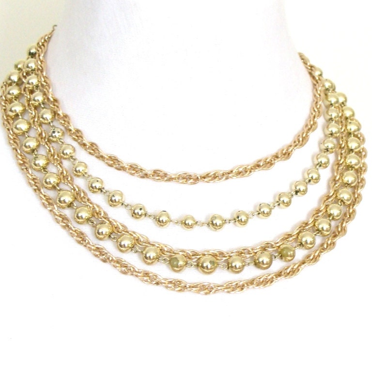 Vintage 1960's  Mulit-Strand Gold Bib Necklace